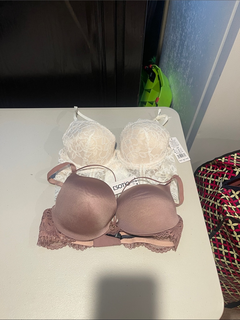 Victoria's Secret White Lace Push-Up and Mauve Lace-Trim Bra Duo
